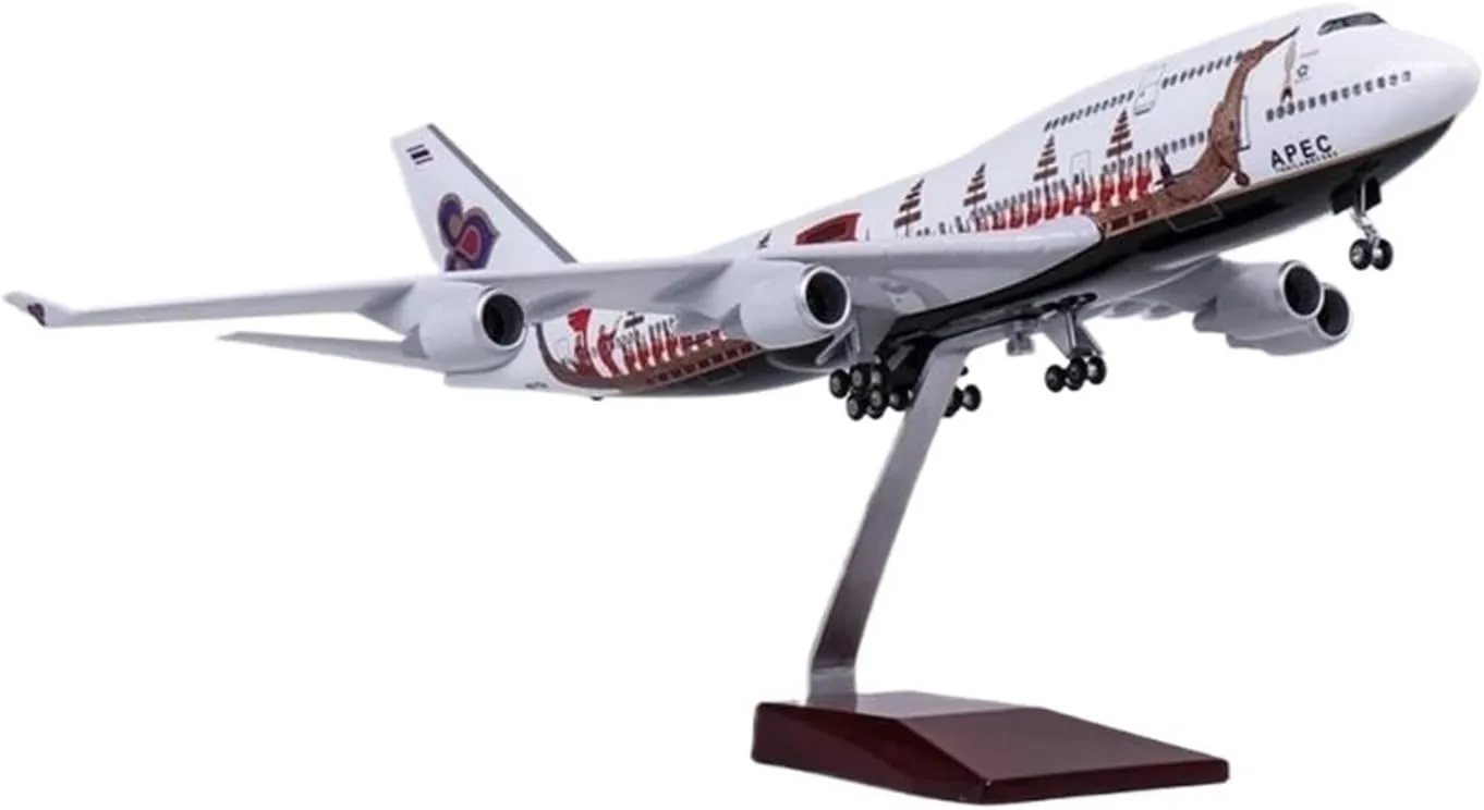 1 150 for Thai Airways Dragon Boat Boeing 747 Resin Airplane Diecast Model Airbus with Light and Wheels Miniatures Set(No Light)