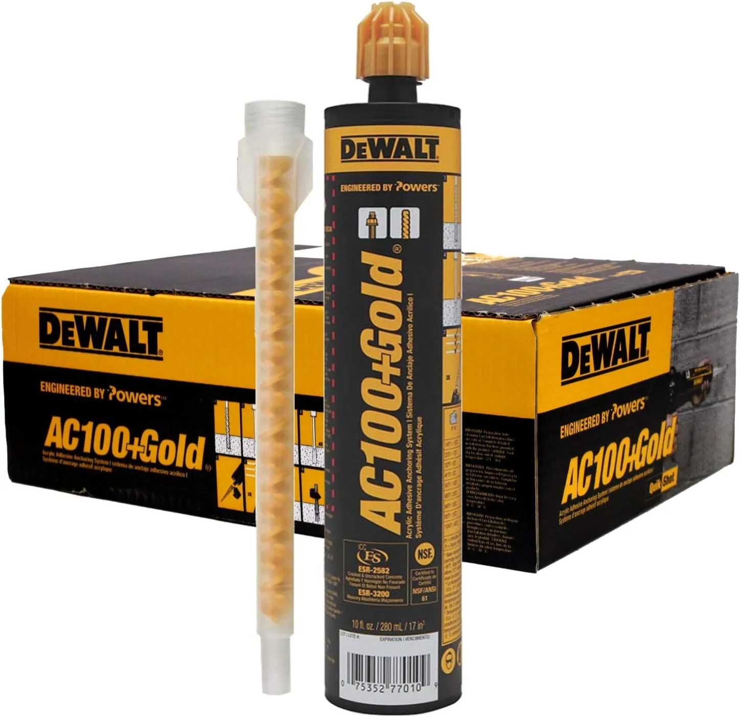 10 oz. Dewalt AC100  Gold Quik-Shot Acrylic Epoxy Adhesive (Case of 12)