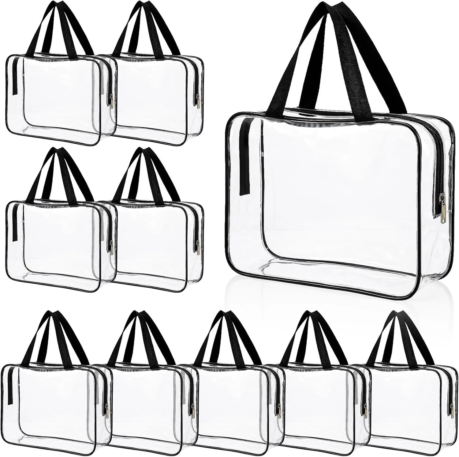 10 Pack Large Clear Makeup Bag Clear Toiletry Bag with Zipper and Handle Travel Cosmetic Tote Pouch PVC Plastic Zipper Case Organizers