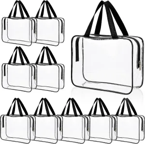 10 Pack Large Clear Makeup Bag Clear Toiletry Bag with Zipper and Handle Travel Cosmetic Tote Pouch PVC Plastic Zipper Case Organizers