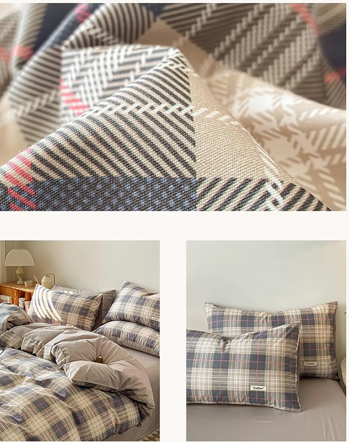 100% Cotton Bedding Duvet Cover Set Full Size,Solid Color Scandinavian Style Quilt Cover,Soft Relaxed Comforter Cover with Geometric Pattern and Zipper Closure(Grid B,Twin(3pcs))