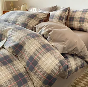 100% Cotton Bedding Duvet Cover Set Full Size,Solid Color Scandinavian Style Quilt Cover,Soft Relaxed Comforter Cover with Geometric Pattern and Zipper Closure(Grid B,Twin(3pcs))