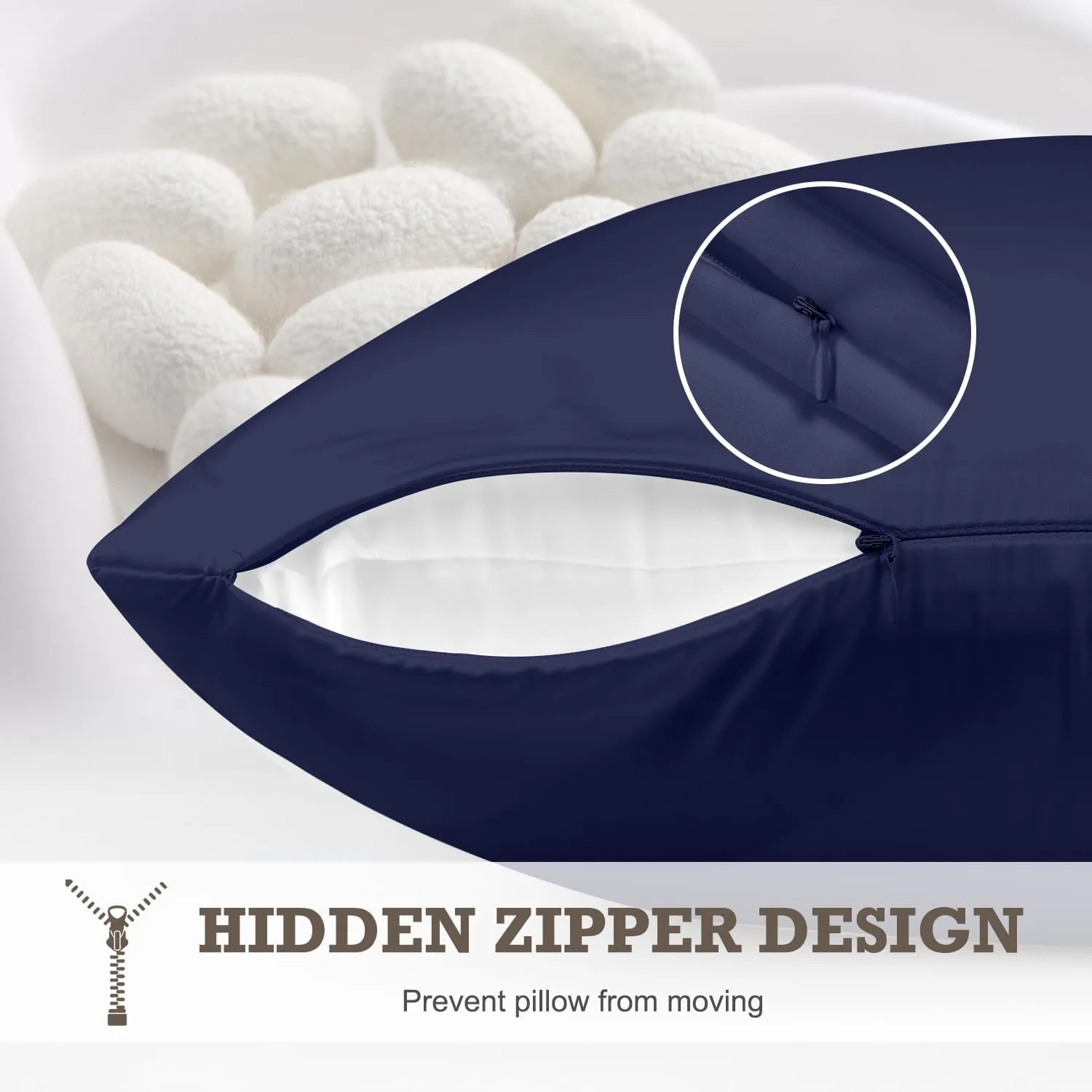 100% Mulberry Silk Pillowcase 2 Pack,Queen Size Silk Pillow Cases for Hair and Skin,Silky Smooth Bed Pillow Cover with Hidden Zipper,Natural Silk Pillow Case Set of 2 (Navy Blue, Queen 20X30)