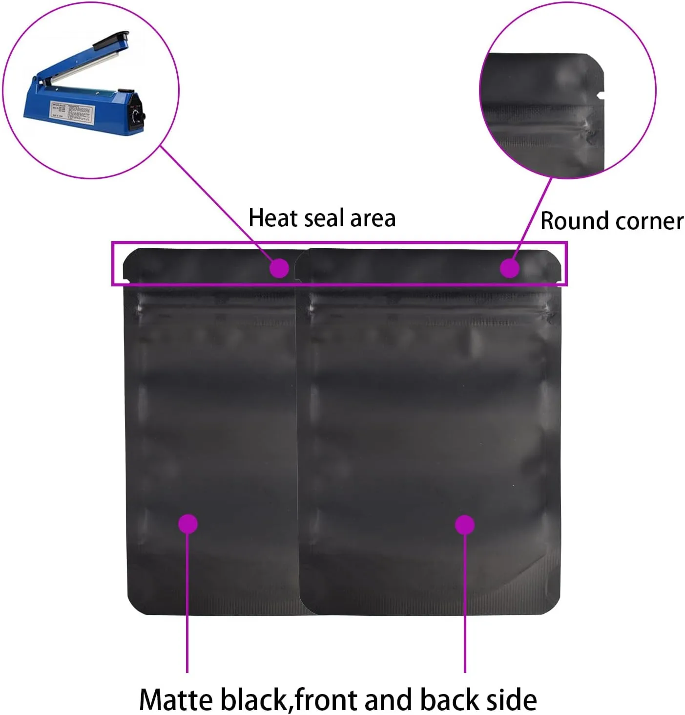 100 Pack Mylar Bag 28 Gram,5.5 Mil Thickness Smell Proof Bag,Stand-up Packaging Pouch,Resealable Ziplock Foil Food Storage Baggies Safe Material,6x9.3 Inches,Matte Black