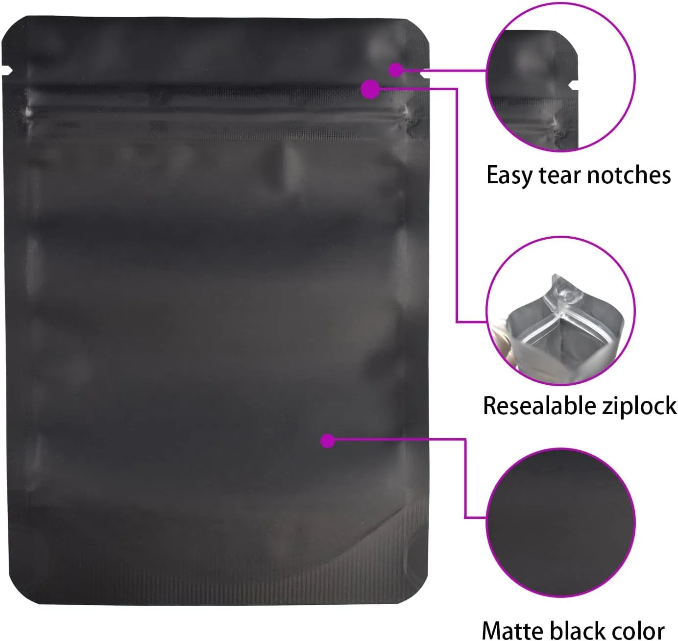 100 Pack Mylar Bag 28 Gram,5.5 Mil Thickness Smell Proof Bag,Stand-up Packaging Pouch,Resealable Ziplock Foil Food Storage Baggies Safe Material,6x9.3 Inches,Matte Black