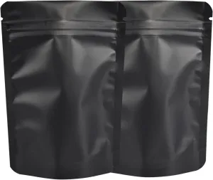 100 Pack Mylar Bag 28 Gram,5.5 Mil Thickness Smell Proof Bag,Stand-up Packaging Pouch,Resealable Ziplock Foil Food Storage Baggies Safe Material,6x9.3 Inches,Matte Black