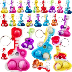 100 Packs Bulk Guitars Mini pop Fidget Keychain Gifts for Boys and Girls Kids，Birthday Party Favors Supplies and Classroom Students Prize