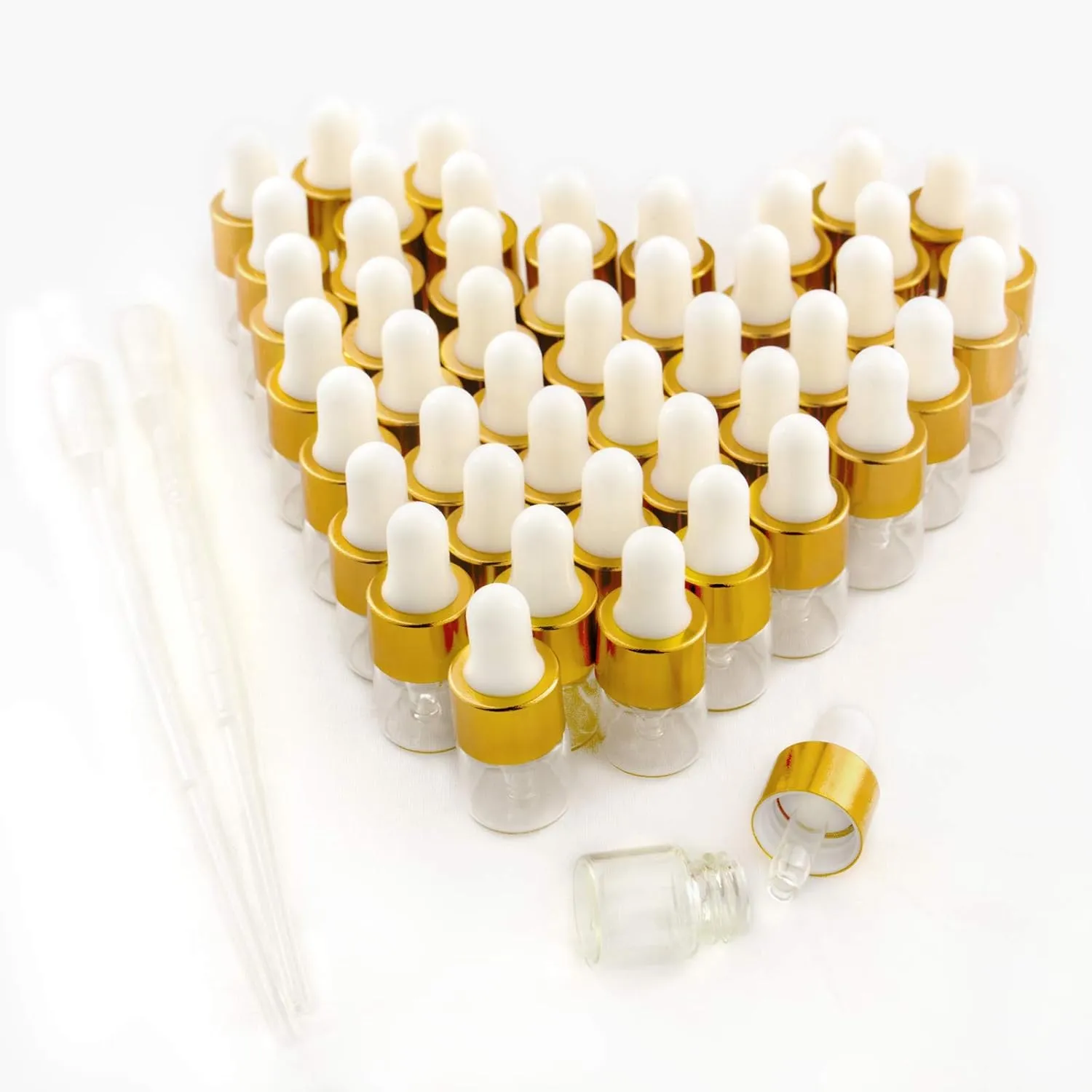 100 Pcs Sample Dropper Bottles, 1ml Clear Mini Dropper Bottles with 2 Pcs Plastic Droppers for Traveling Essential Oils DIY Cosmetic Liquid Sample Perfume