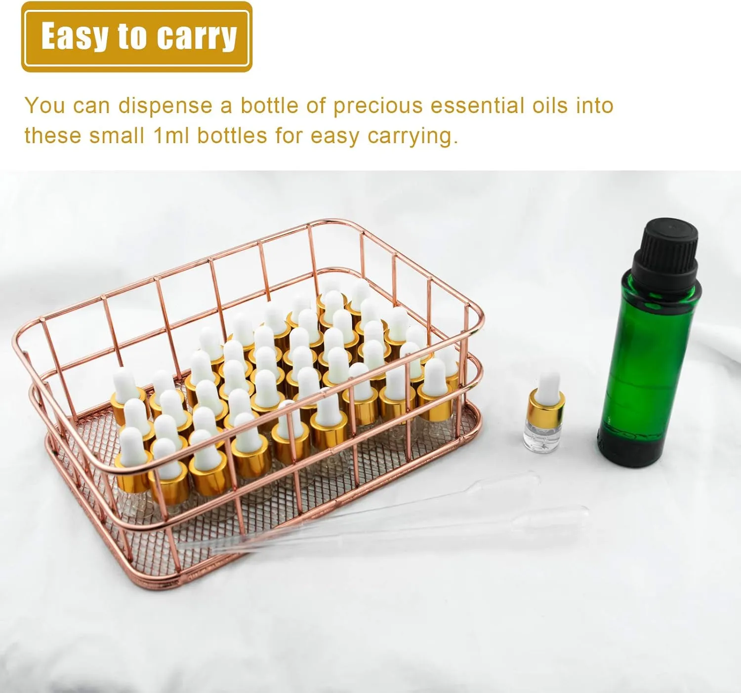 100 Pcs Sample Dropper Bottles, 1ml Clear Mini Dropper Bottles with 2 Pcs Plastic Droppers for Traveling Essential Oils DIY Cosmetic Liquid Sample Perfume