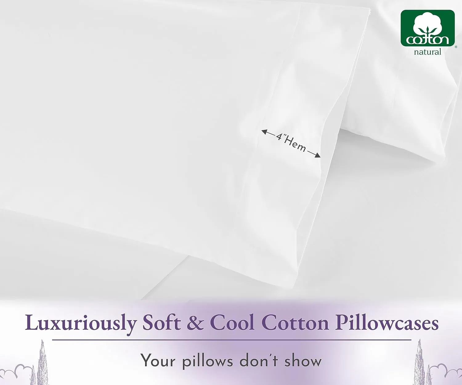 1000 Thread Count, Soft & Smooth, 100% Cotton Sateen Weave, Hotel-Quality, Set of 2 Classic Style Bright White Pillow Cases Standard Size Fits Std & Queen Size Pillows