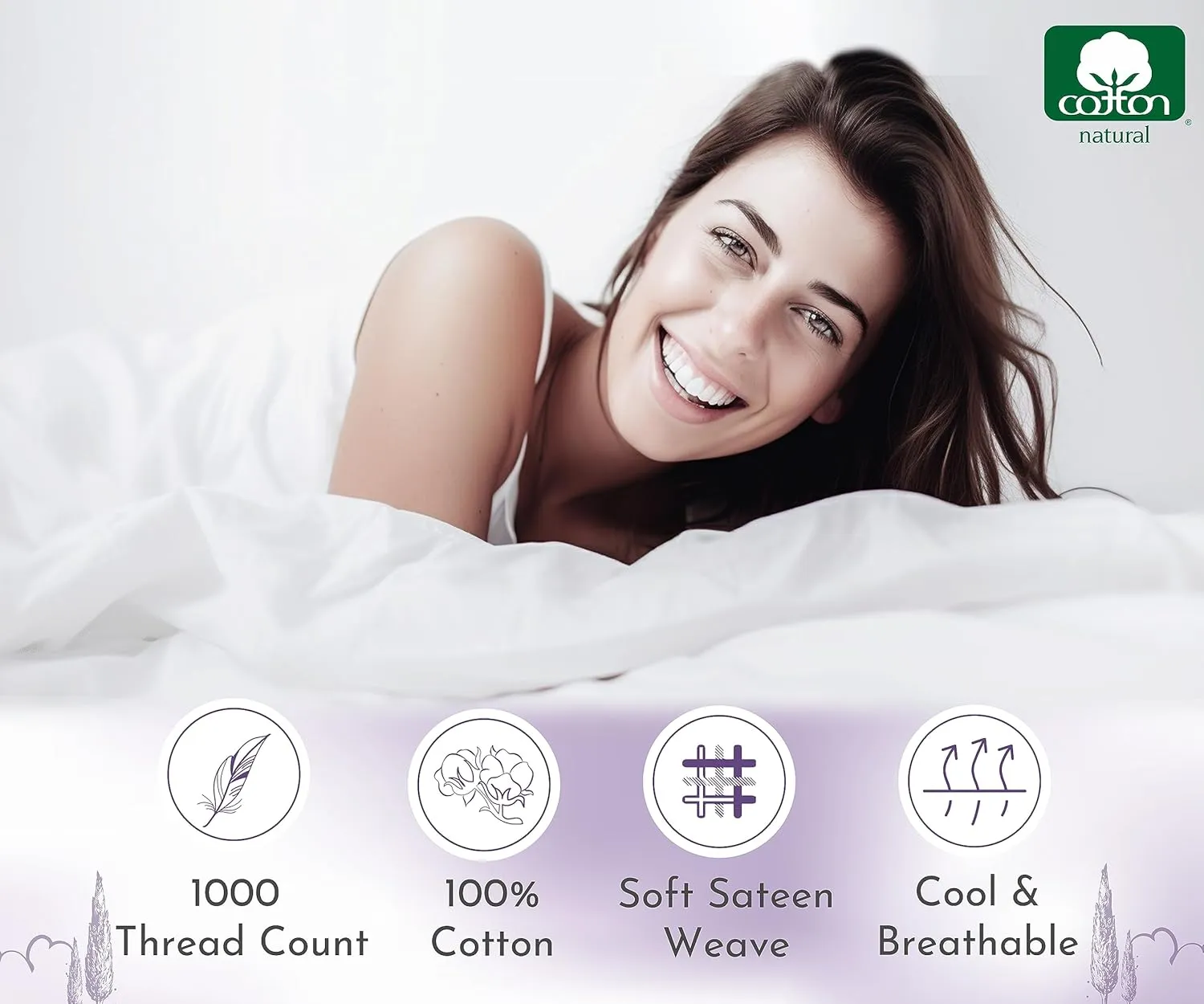 1000 Thread Count, Soft & Smooth, 100% Cotton Sateen Weave, Hotel-Quality, Set of 2 Classic Style Bright White Pillow Cases Standard Size Fits Std & Queen Size Pillows