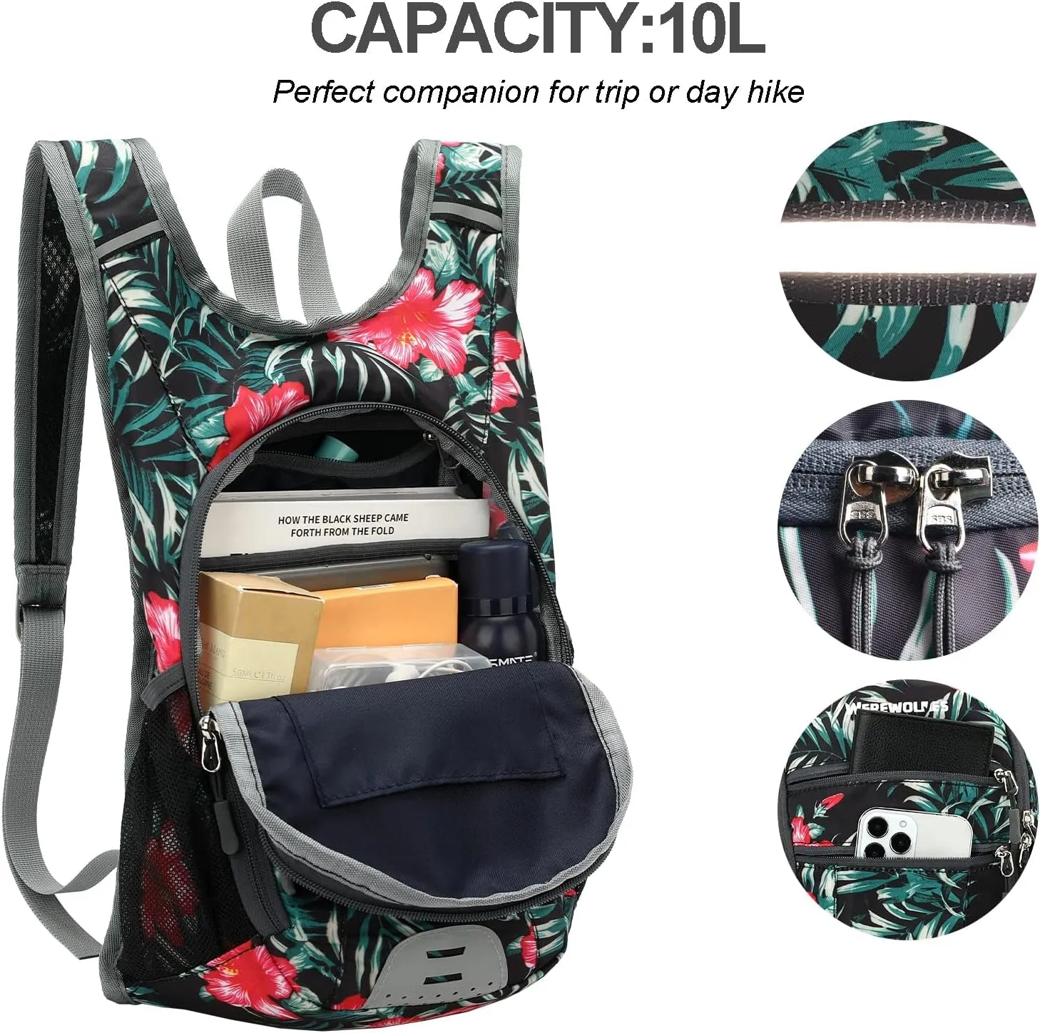 10L Small Hiking Backpack, Lightweight Foldable Packable Casual Outdoor Travel Daypack