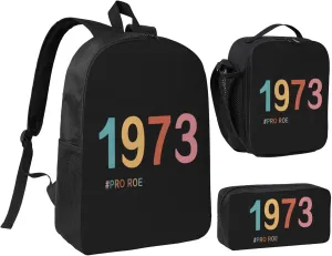 1973 Pro Roe Pro Choice Feminist Women's Abortion Rights Backpack Set Lightweight Laptop Backpack Lunch Bag with Pencil Case for Women Men Travel Work