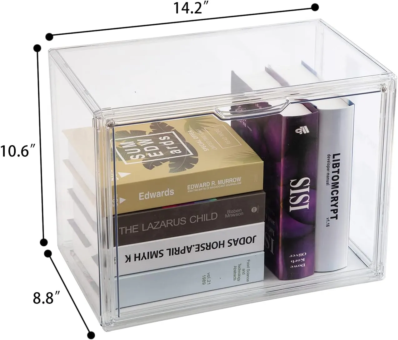 1PACK Clear Book Storage Organizer for Bookshelf, Plastic Stackable Book Display Case with Magnetic Door, Acrylic Showcase for Toys Handbags, Shoes, Purses