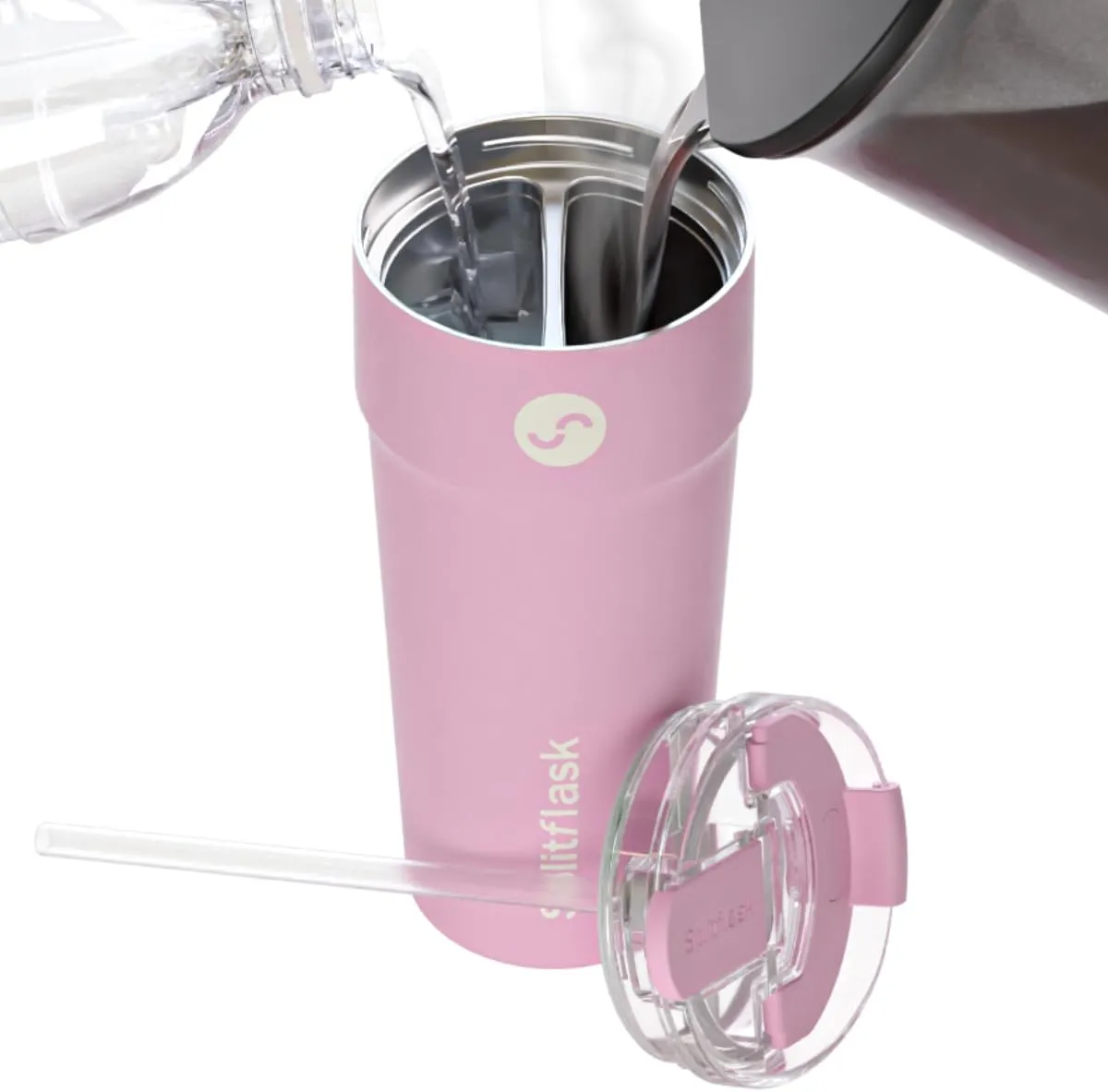 2-in-1 Hot & Cold Vacuum Insulated Tumblers, 30oz Stainless Steel Dual Chamber, Leak-Proof, BPA-Free, Fits Cup Holder, Travel Coffee Mug, Split Cup, 2 Drink, 2 Sides, Coffee & Water (Elle Pink)