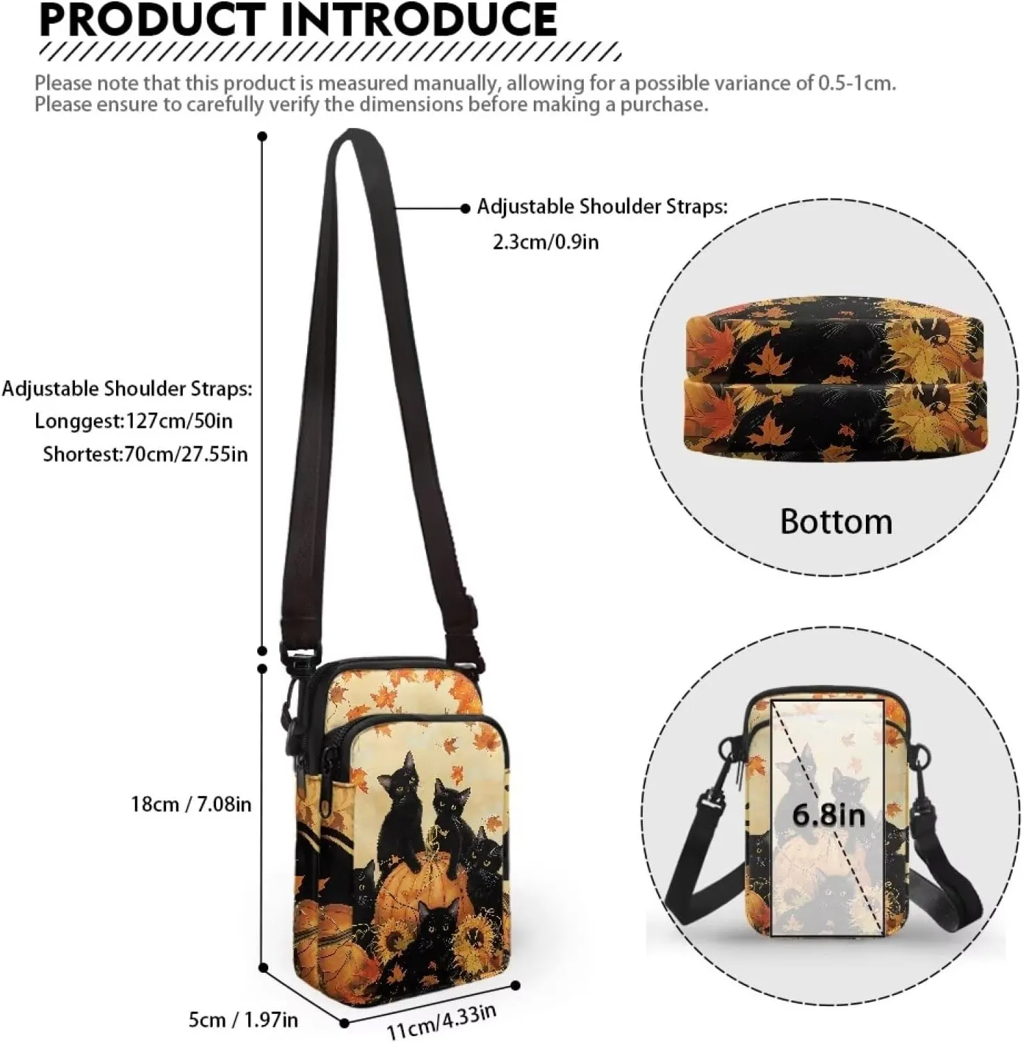 2 Layer Crossbody Bag Messenger Satchel Bags Wallet Phone Case for Men Women