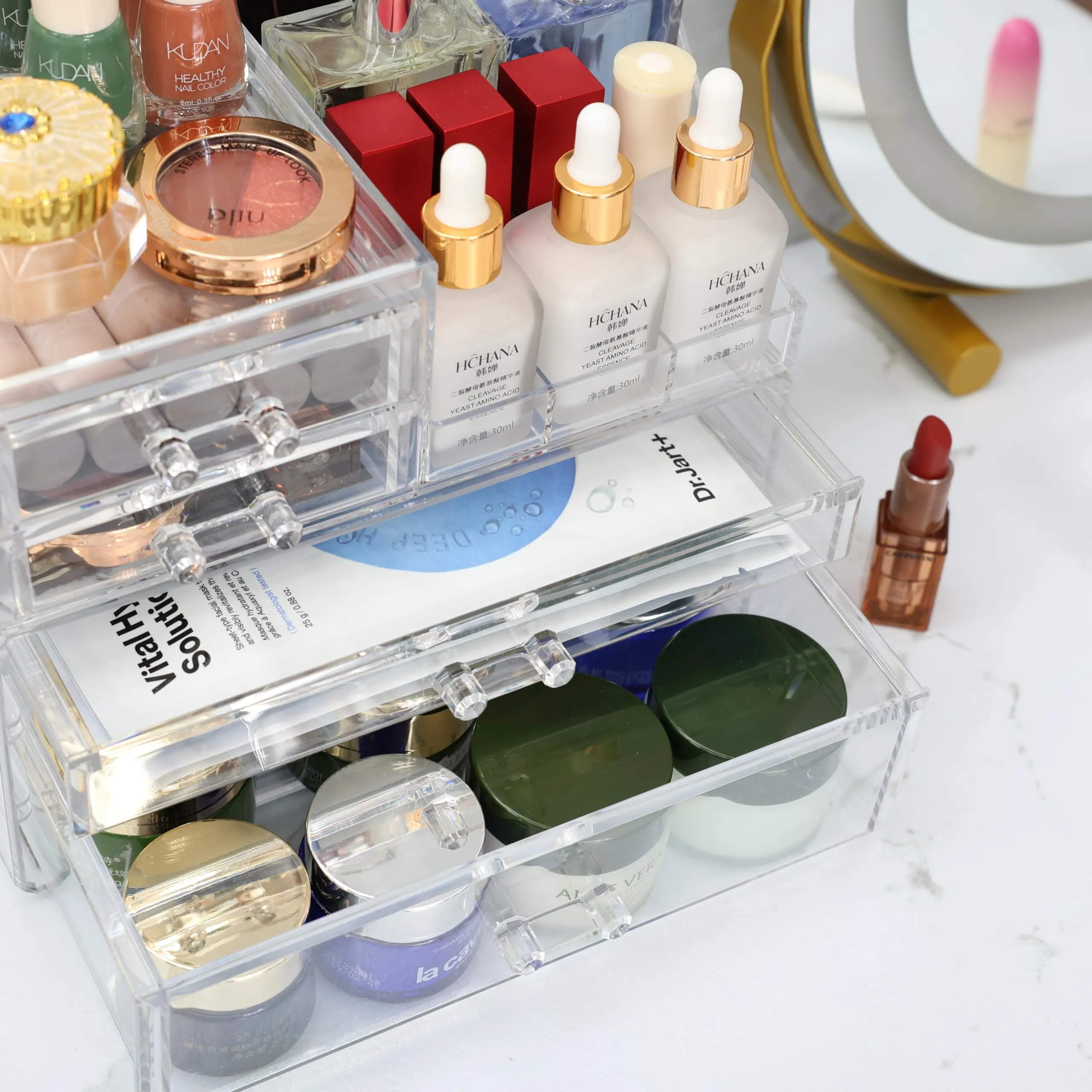 2 Pack Clear Cosmetic Organizer Countertop,Stackable 8 Drawer Acrylic Makeup Organizer and Skincare Organizer,Cosmetic Storage Organizer for Skin Care,Beauty Product,Perfume Organizers for Vanity