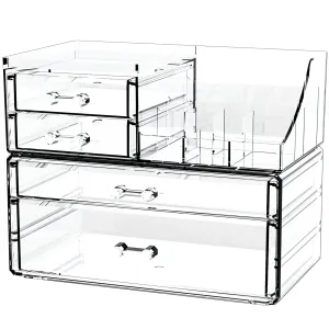 2 Pack Clear Cosmetic Organizer Countertop,Stackable 8 Drawer Acrylic Makeup Organizer and Skincare Organizer,Cosmetic Storage Organizer for Skin Care,Beauty Product,Perfume Organizers for Vanity