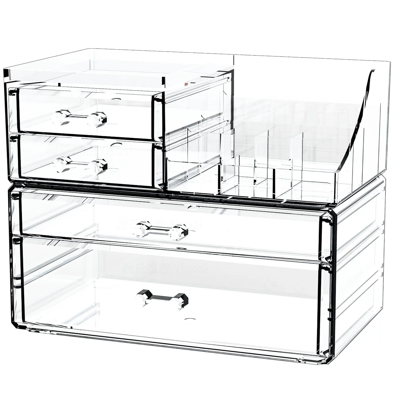 2 Pack Clear Cosmetic Organizer Countertop,Stackable 8 Drawer Acrylic Makeup Organizer and Skincare Organizer,Cosmetic Storage Organizer for Skin Care,Beauty Product,Perfume Organizers for Vanity