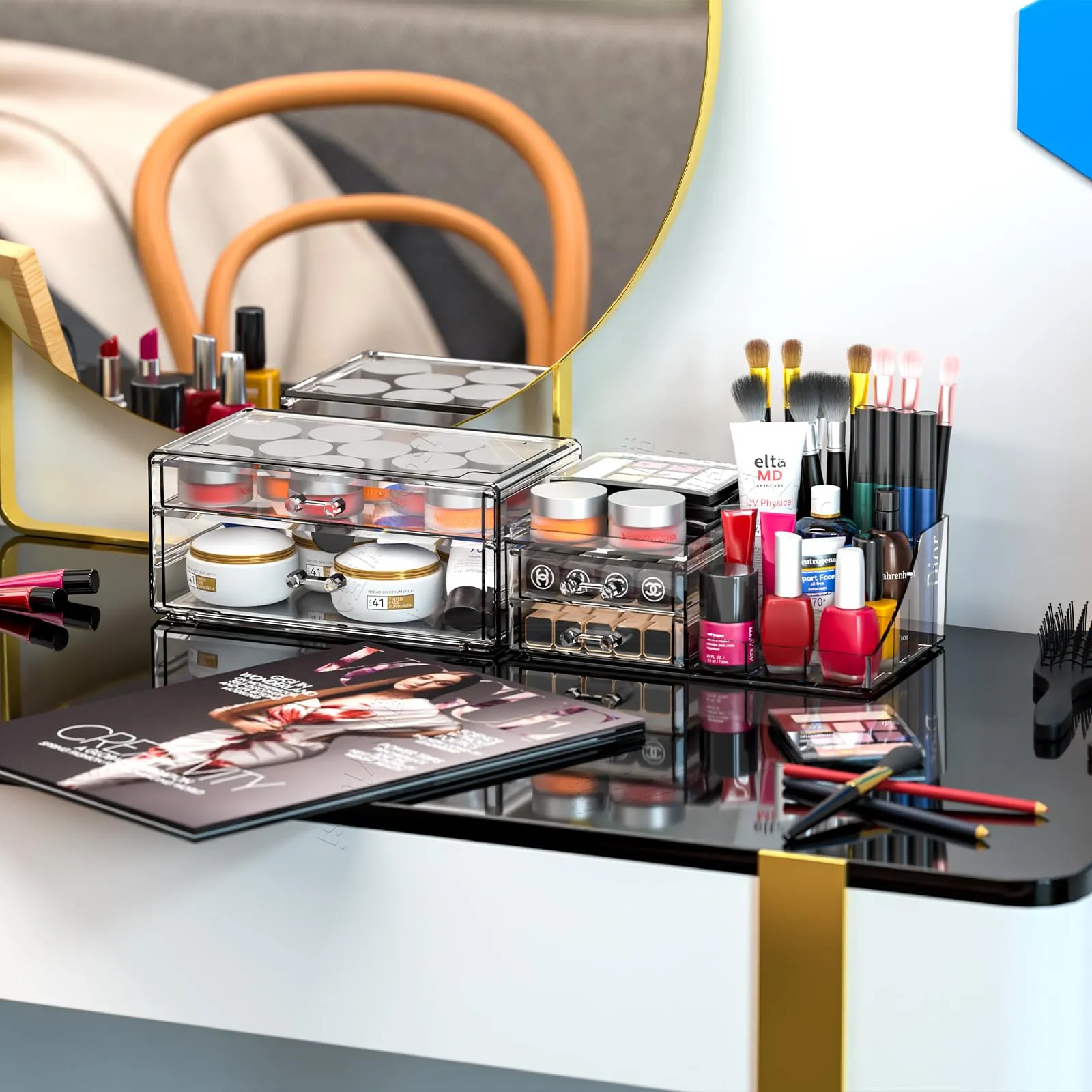 2 Pack Clear Cosmetic Organizer Countertop,Stackable 8 Drawer Acrylic Makeup Organizer and Skincare Organizer,Cosmetic Storage Organizer for Skin Care,Beauty Product,Perfume Organizers for Vanity