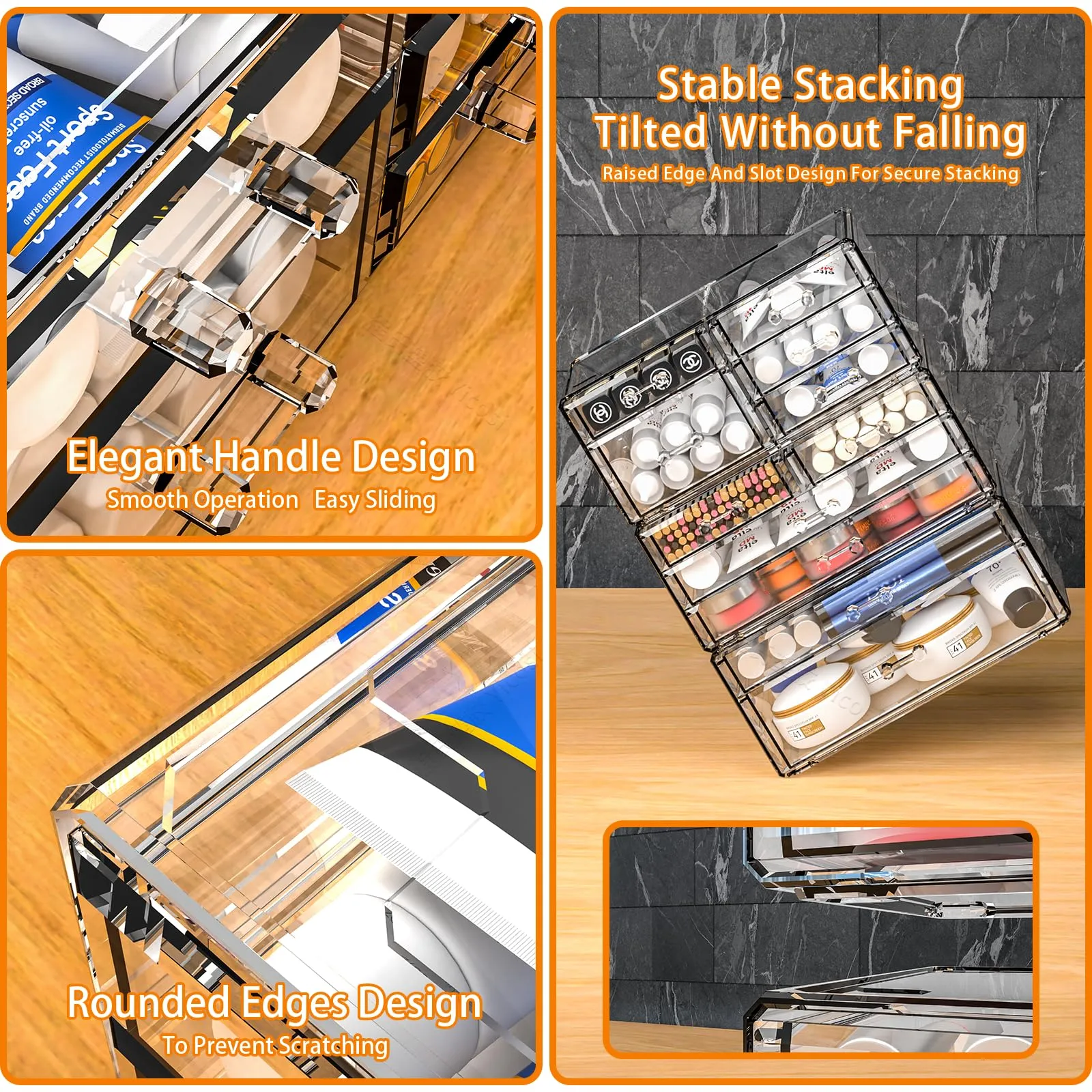 2 Pack Clear Cosmetic Organizer Countertop,Stackable 8 Drawer Acrylic Makeup Organizer and Skincare Organizer,Cosmetic Storage Organizer for Skin Care,Beauty Product,Perfume Organizers for Vanity