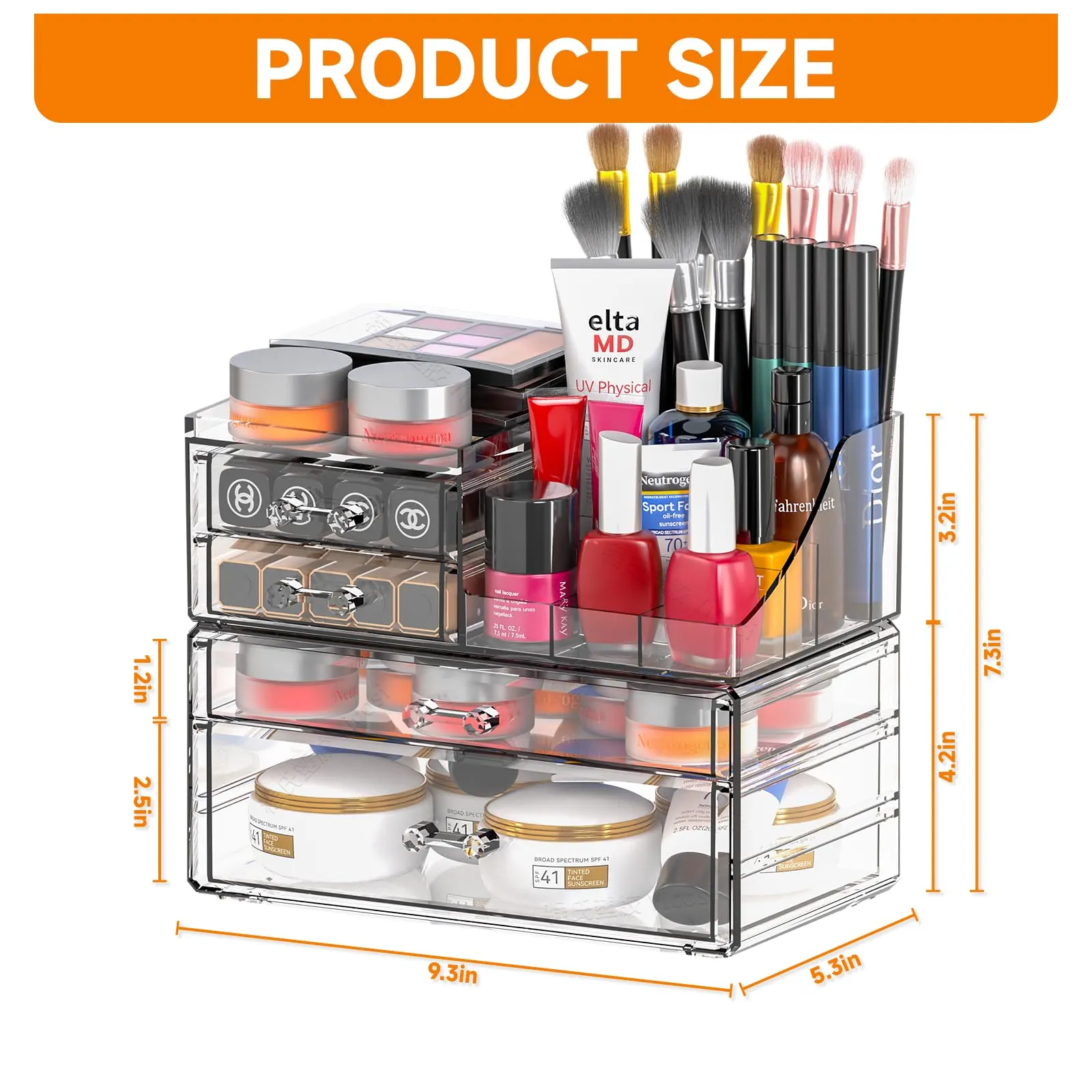 2 Pack Clear Cosmetic Organizer Countertop,Stackable 8 Drawer Acrylic Makeup Organizer and Skincare Organizer,Cosmetic Storage Organizer for Skin Care,Beauty Product,Perfume Organizers for Vanity