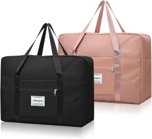 2 PCS Duffel Bag for Travel, Tote Lightweight Weekender Bags for Women, Waterproof Gym Carry on Bag Duffel Bag for Women and Men（XL, Black, Pink）
