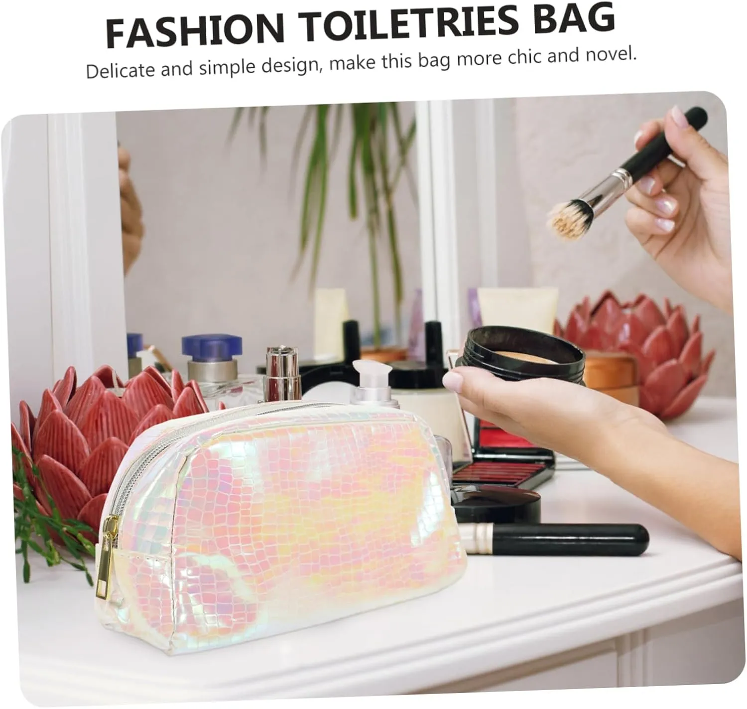 2 Pcs Snakeskin Grain Design Rose Flower Hair Ties for Tattooing Toiletries Bag Pu Travel Bag, As Shown, medium