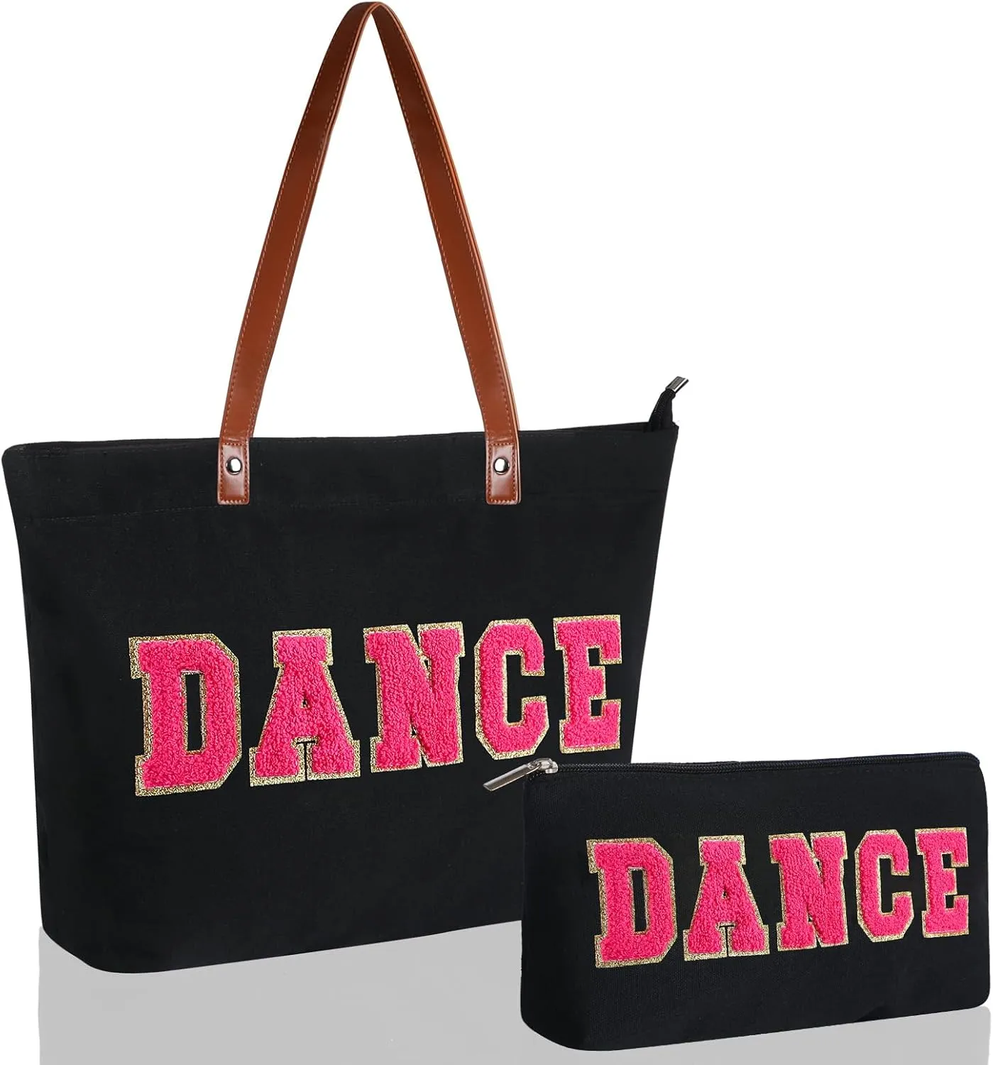 2 Pcs Tote Bag Gift for Teacher Nurse Dance Preppy Makeup Bag Cosmetic Women Chenille Letter School party