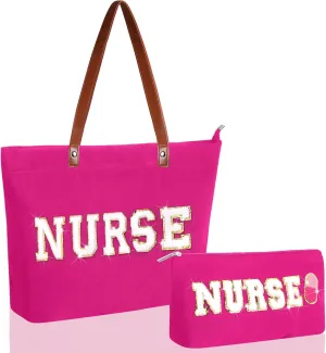 2 Pcs Tote Bag Gift for Teacher Nurse Dance Preppy Makeup Bag Cosmetic Women Chenille Letter School party