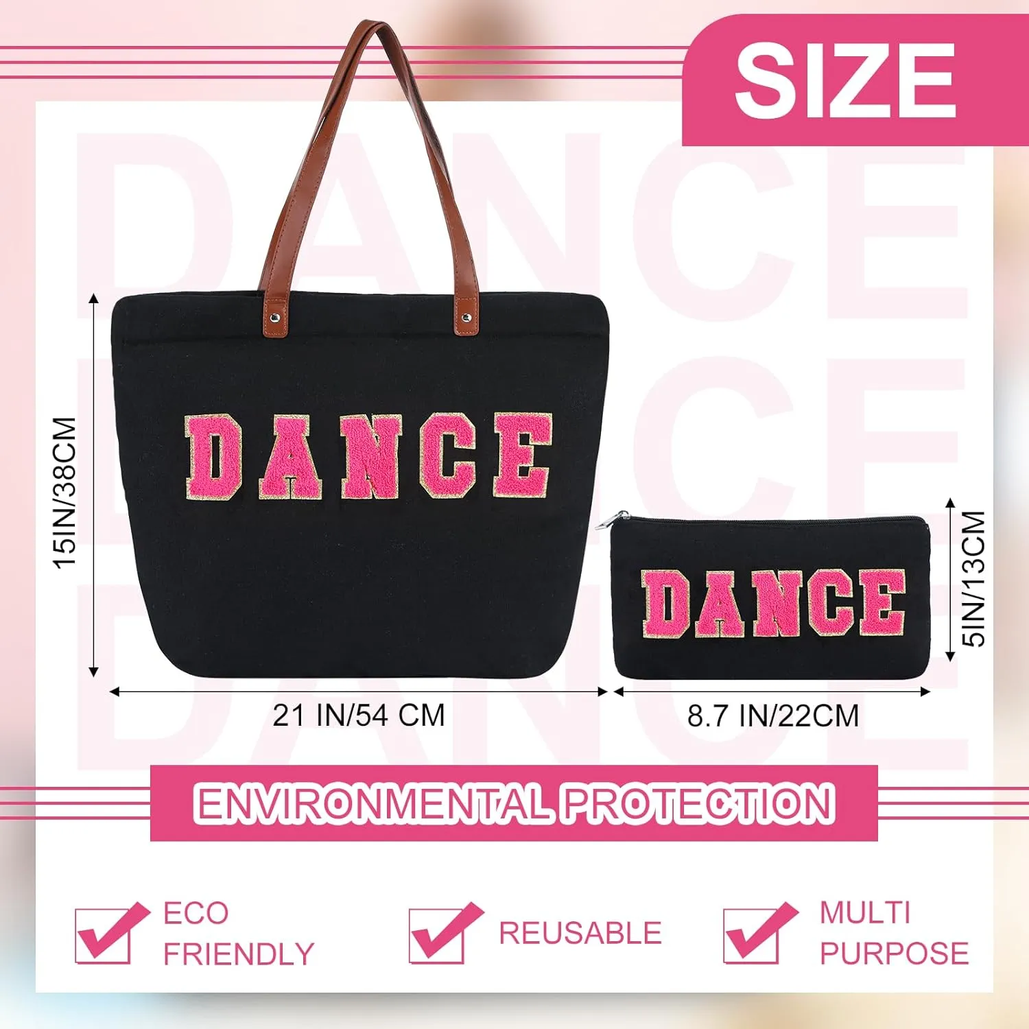 2 Pcs Tote Bag Gift for Teacher Nurse Dance Preppy Makeup Bag Cosmetic Women Chenille Letter School party