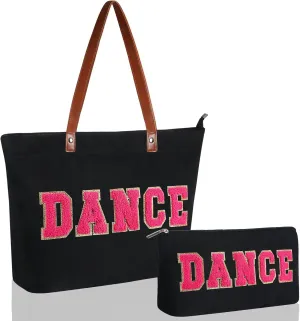 2 Pcs Tote Bag Gift for Teacher Nurse Dance Preppy Makeup Bag Cosmetic Women Chenille Letter School party