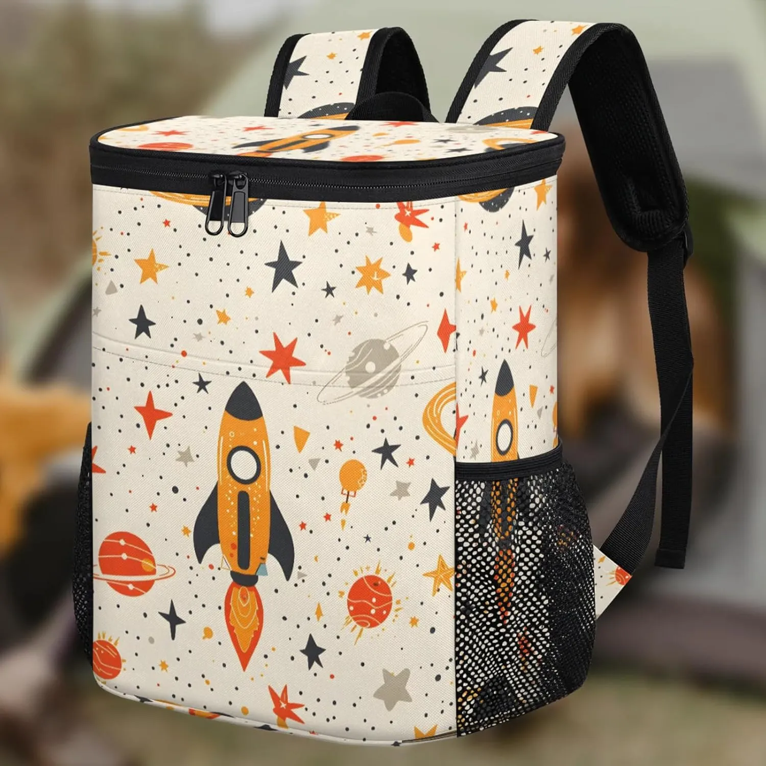 20-Hour Insulated Backpack Cooler Spaceship Cartoon Rocket Leakproof Cooler Bag Portable Cooler Backpack
