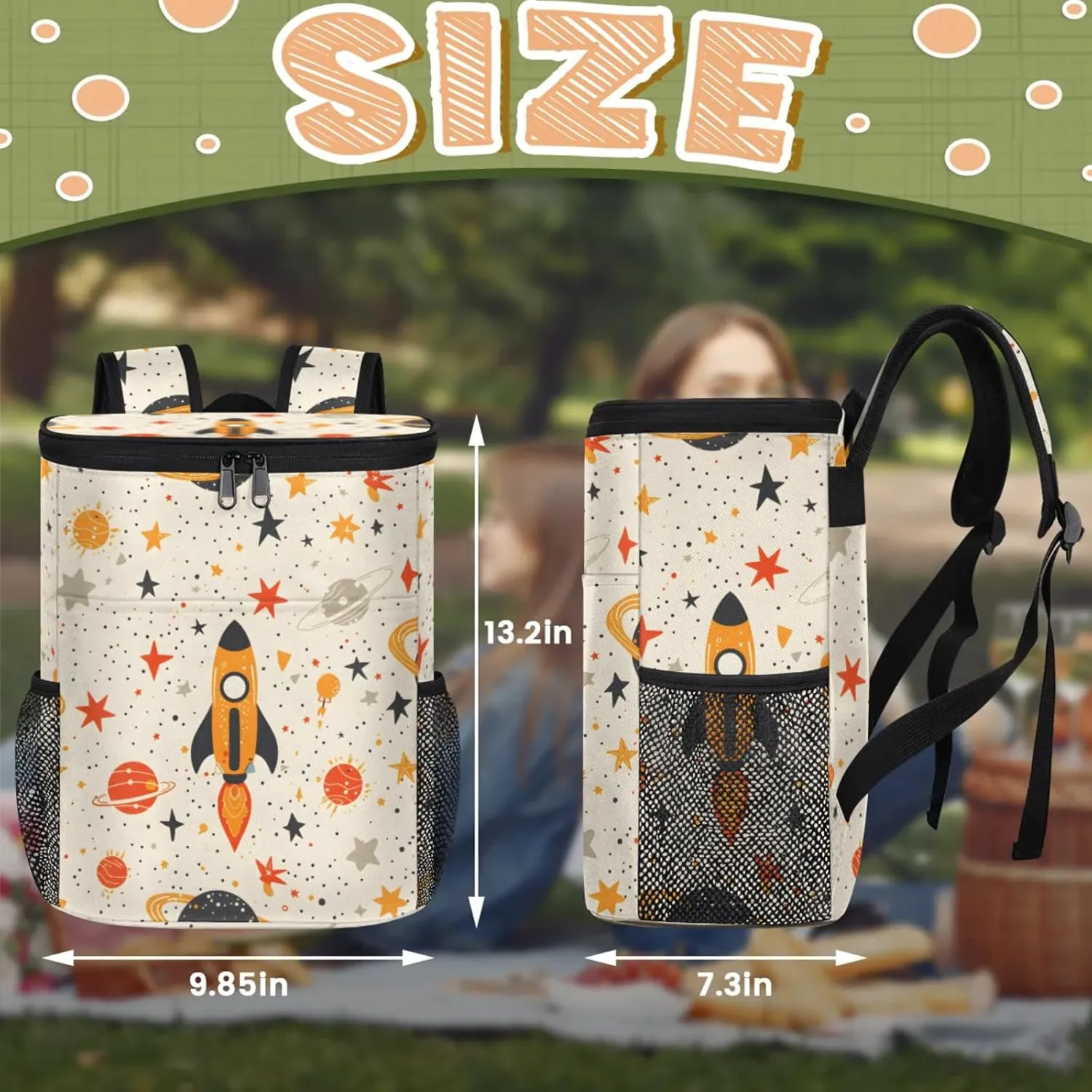 20-Hour Insulated Backpack Cooler Spaceship Cartoon Rocket Leakproof Cooler Bag Portable Cooler Backpack