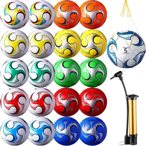 20 Pcs Soccer Balls Bulk with Pump and Net Bag Sport Ball Size 4 Size 5 Outdoor Deflated Soccer Ball for Youth Adult Training Practice Game Match Birthday Party Gift