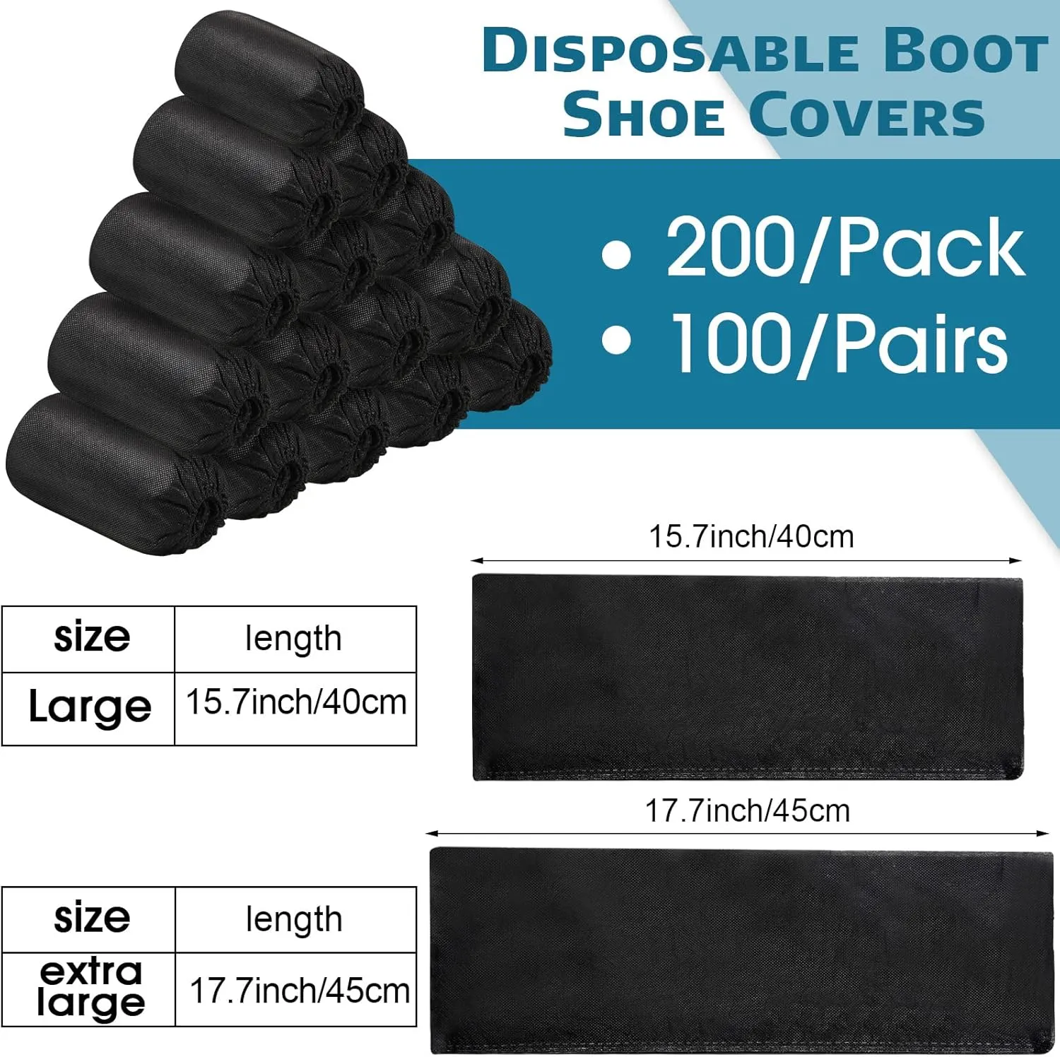 200 Pack Disposable Shoe Covers Black Disposable Boot and Shoe Booties Covers Waterproof Slip Resistant Booties Coverings(Large)