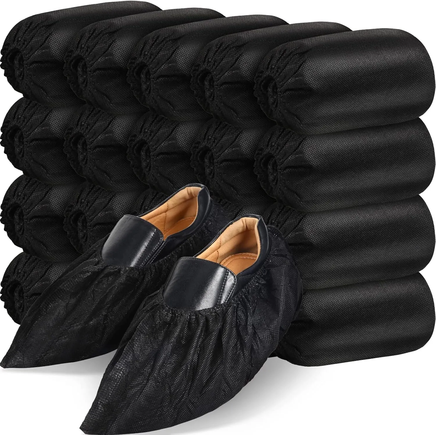 200 Pack Disposable Shoe Covers Black Disposable Boot and Shoe Booties Covers Waterproof Slip Resistant Booties Coverings(Large)