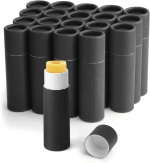 20Pcs 7g Paperboard Lip Balm Tubes Lipstick Containers Round Refillable Kraft Containers for Solid Ointment Deodorant Sample Vial DIY Cosmetic Storage,Push-Up Style,Black
