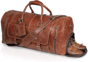 24 InchLeather Duffel Bags for Men and Women Full Grain Leather Travel Overnight Weekend Leather Bags Sports Gym Duffle for Men Valentine's Day gifts for him