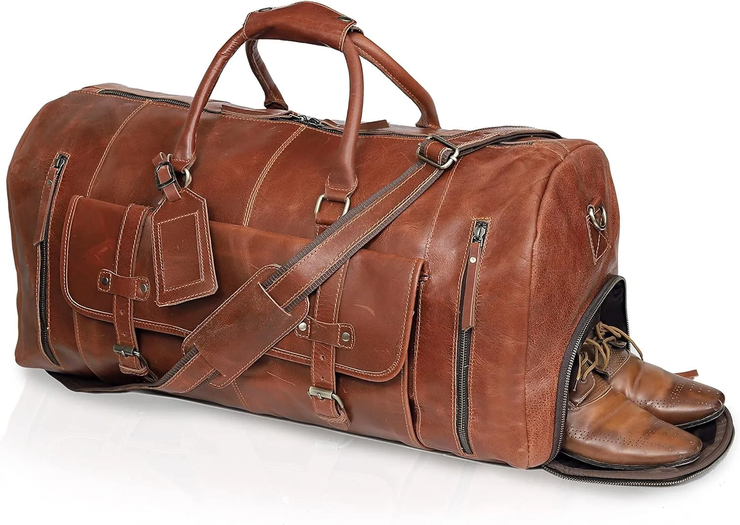24 InchLeather Duffel Bags for Men and Women Full Grain Leather Travel Overnight Weekend Leather Bags Sports Gym Duffle for Men Valentine's Day gifts for him