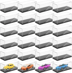 24 PCS Clear Model Cars Display Case,Toy Car Display Organizer Storage Case Fit for 1/64 Car Model,Clear Acrylic Display Box with Black Base for Hot Wheels Car(4.17 x 1.81 x 1.81 in)
