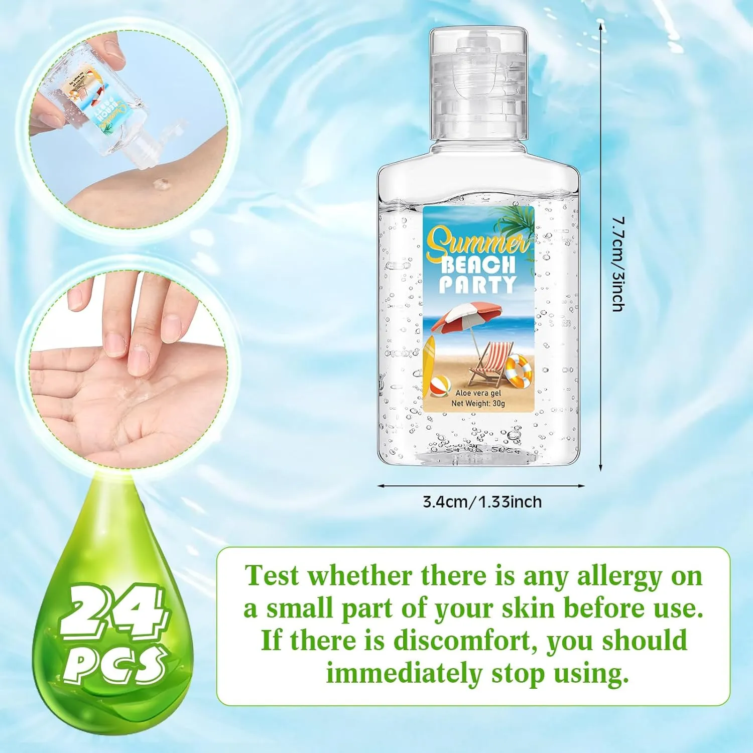 24 Pcs Mini 1oz Soothing Moisture Gel Travel Size Moisturizing Face Skin Gel Bulk for Thank You Gifts Summer Beach Wedding Party Supplies(Beach)