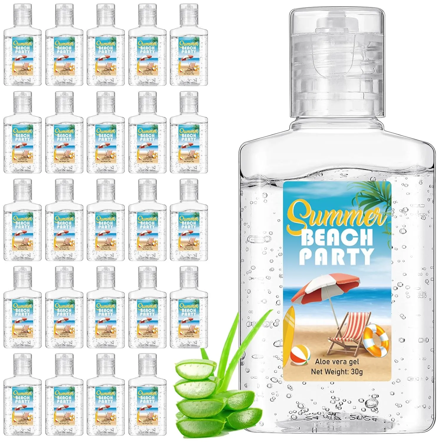 24 Pcs Mini 1oz Soothing Moisture Gel Travel Size Moisturizing Face Skin Gel Bulk for Thank You Gifts Summer Beach Wedding Party Supplies(Beach)