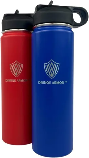 24oz Stainless Steel Insulated Metal Water Bottle with Lid and Straw Cap, Portable BPA-Free Travel Thermal Flask, Keeps Liquids Hot for 12 Hours, Cold for 24 Hours, 2-Pack, Blue and Red