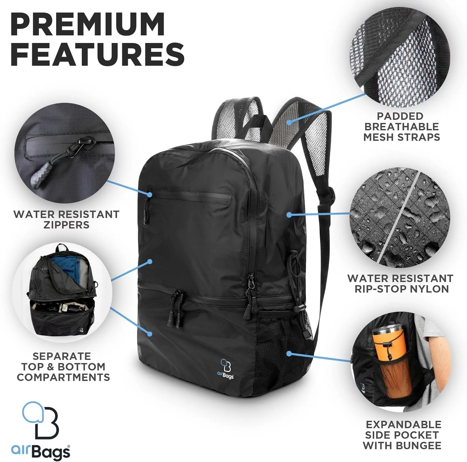 25L Waterproof Backpack - Packable Hiking Backpack for Travel - Small Foldable Bag - Nylon Ultra Lightweight Daypack for Men & Women