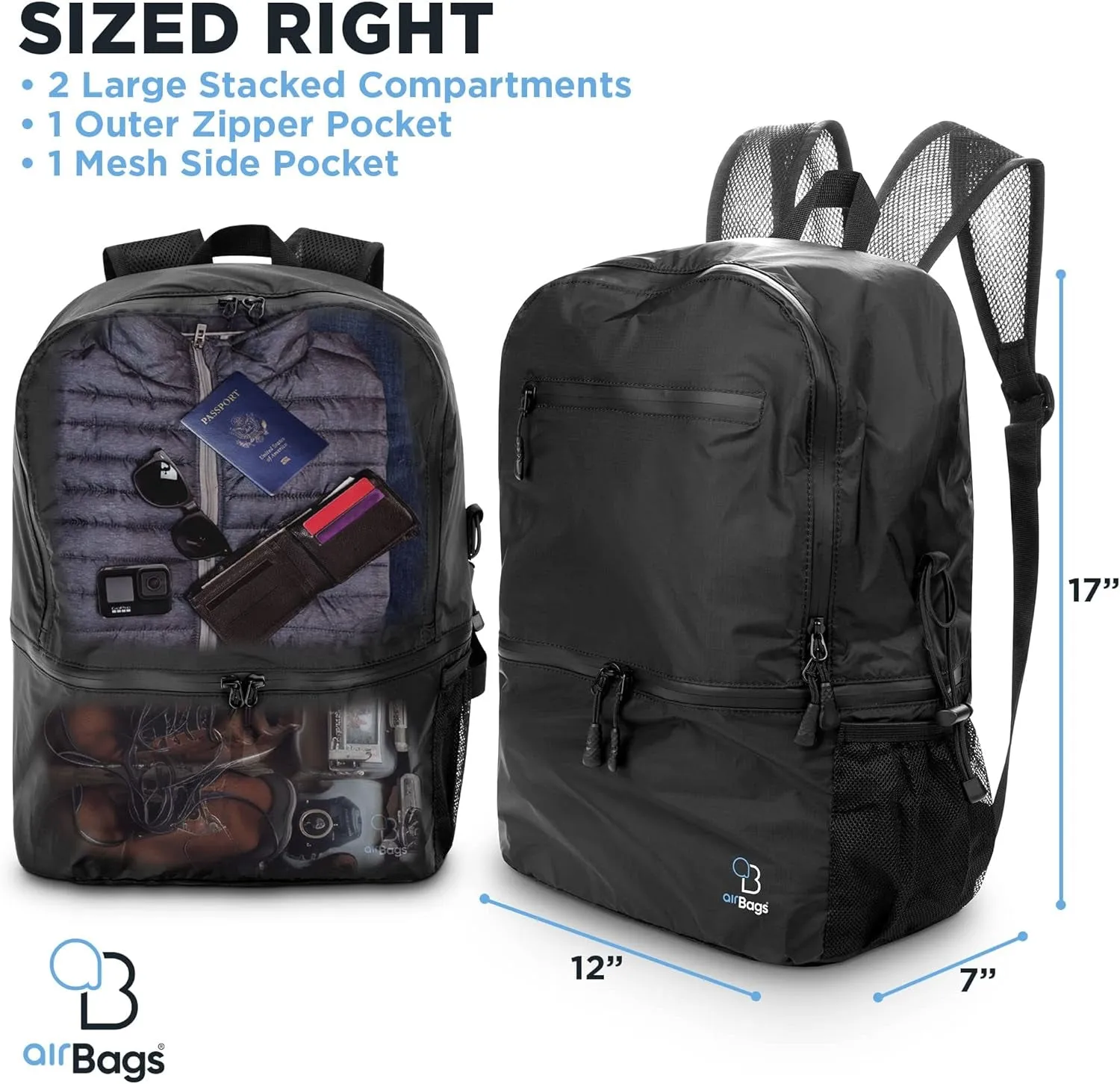 25L Waterproof Backpack - Packable Hiking Backpack for Travel - Small Foldable Bag - Nylon Ultra Lightweight Daypack for Men & Women
