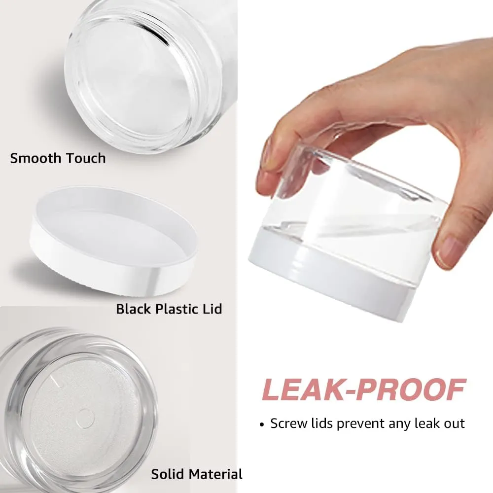 2oz Plastic Jars Round Cosmetic Containers with White Lids | 20g Clear Small Sample Containers (Set of 48) for Cream, Body Butter, Eye Shadow, Rhinestone, Lip Scrub, Travel - Labels & Spatulas
