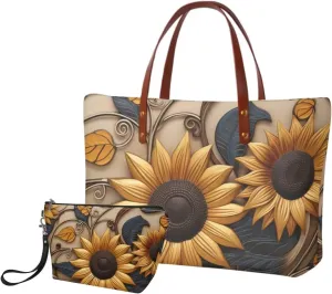 2PCS Tote Bag for Women Top Handle Purse with Wallet, Hobo Bag Tote Shoulder Bag with PU Cosmetic Bag