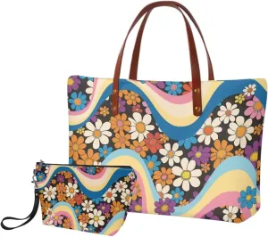 2PCS Tote Bag for Women Top Handle Purse with Wallet, Hobo Bag Tote Shoulder Bag with PU Cosmetic Bag