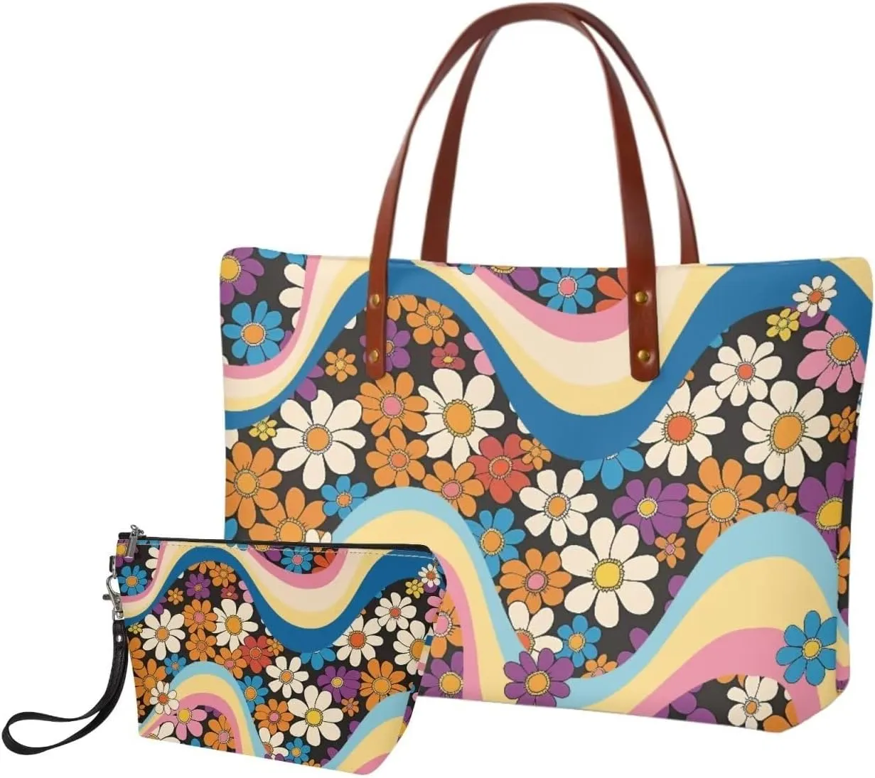 2PCS Tote Bag for Women Top Handle Purse with Wallet, Hobo Bag Tote Shoulder Bag with PU Cosmetic Bag